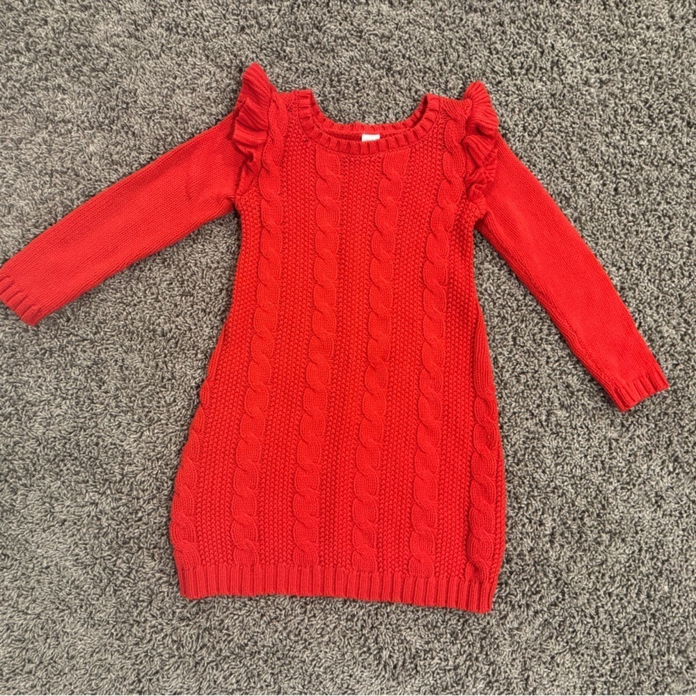 Girls Carter’s Red Cable Knit Dress with Ruffle Sleeves, size 5